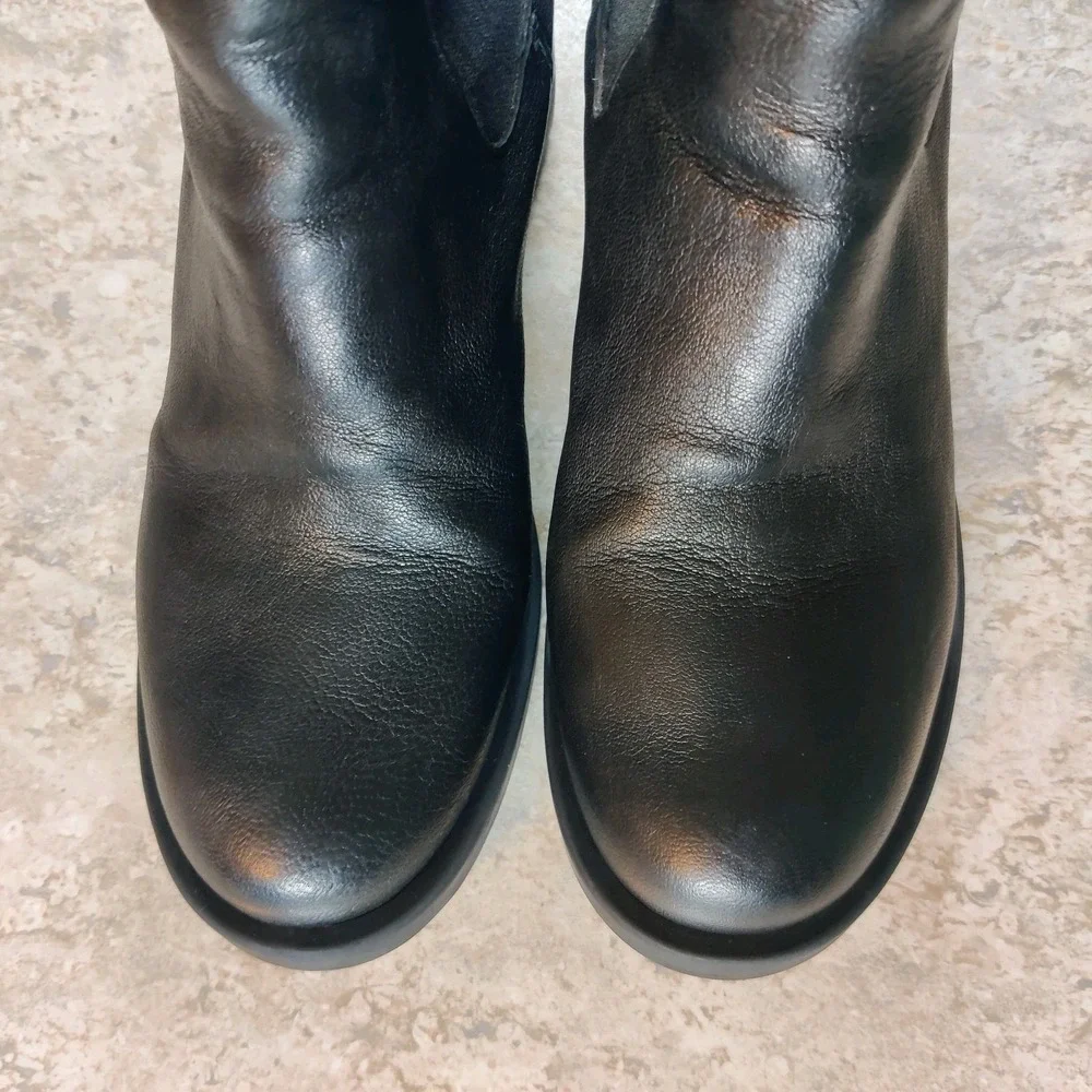 Emanuele Crasto Mid Calf Black  Italian Leather Pull On‎ Boots Size 38 / 7.5 - 8